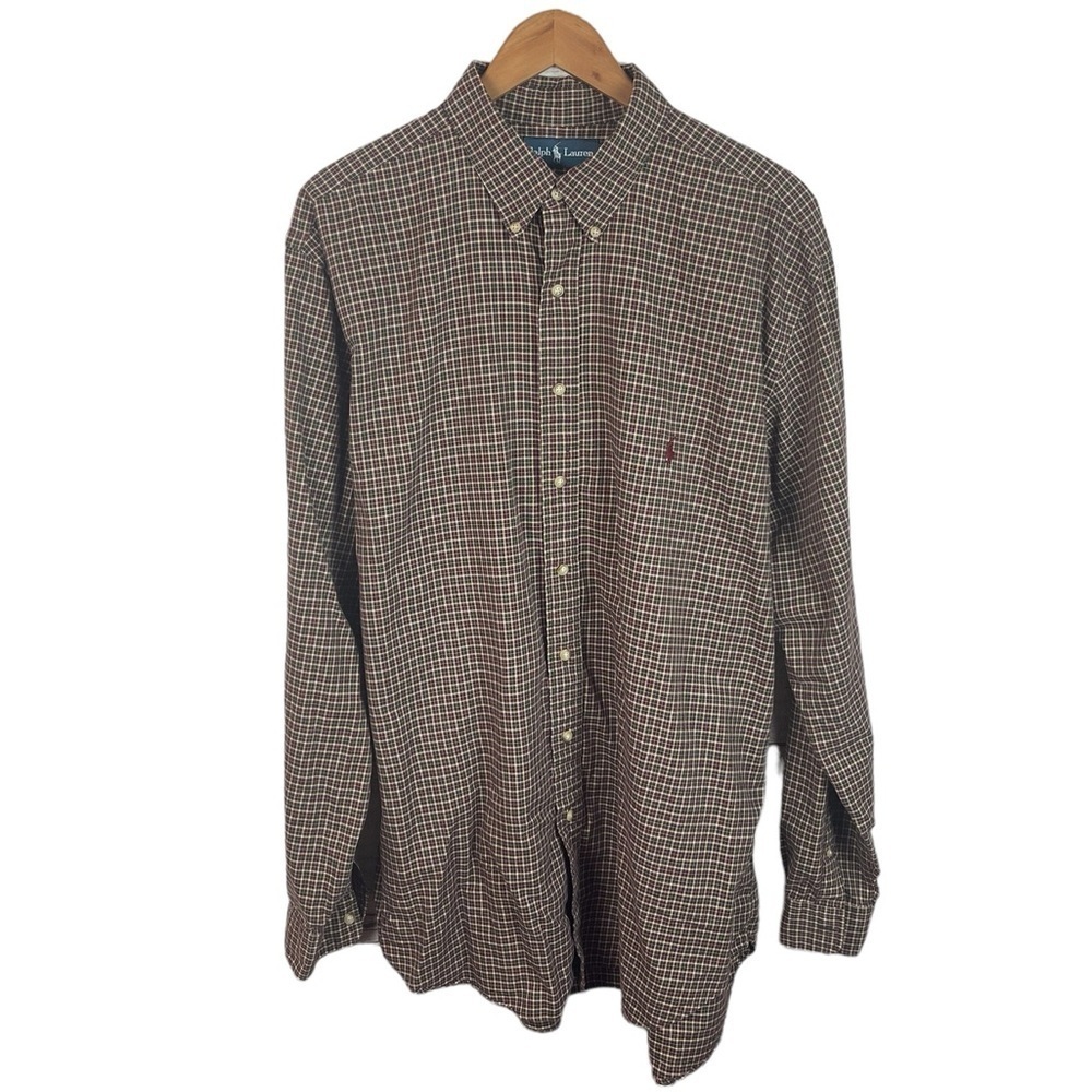 BF1460 Men’s Polo Ralph Lauren Designer Classic Fit Plaid Button Down Shirt XLT